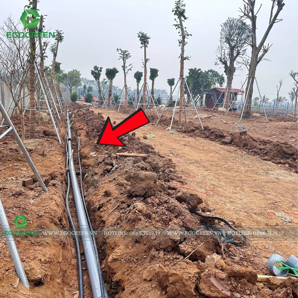 Thi công hệ thống thoát nước ngầm cho sân vườn.